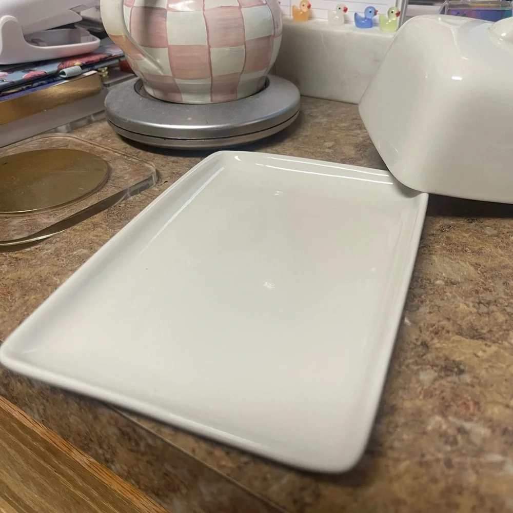 Creative Co-Op White Ceramic Butter Dish with Cow Design